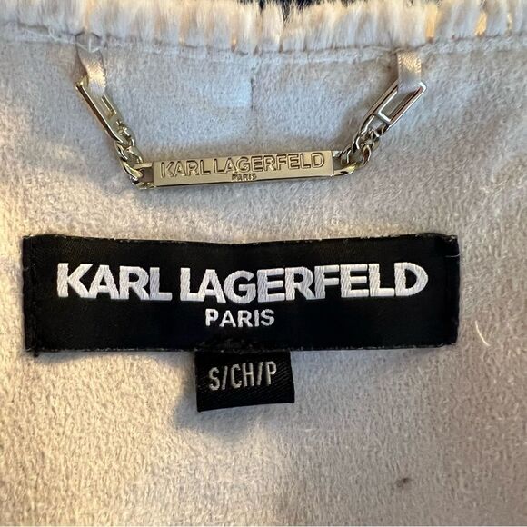 Karl Lagerfeld Paris Faux Fur Jacket in Oyster - Picture 10 of 10